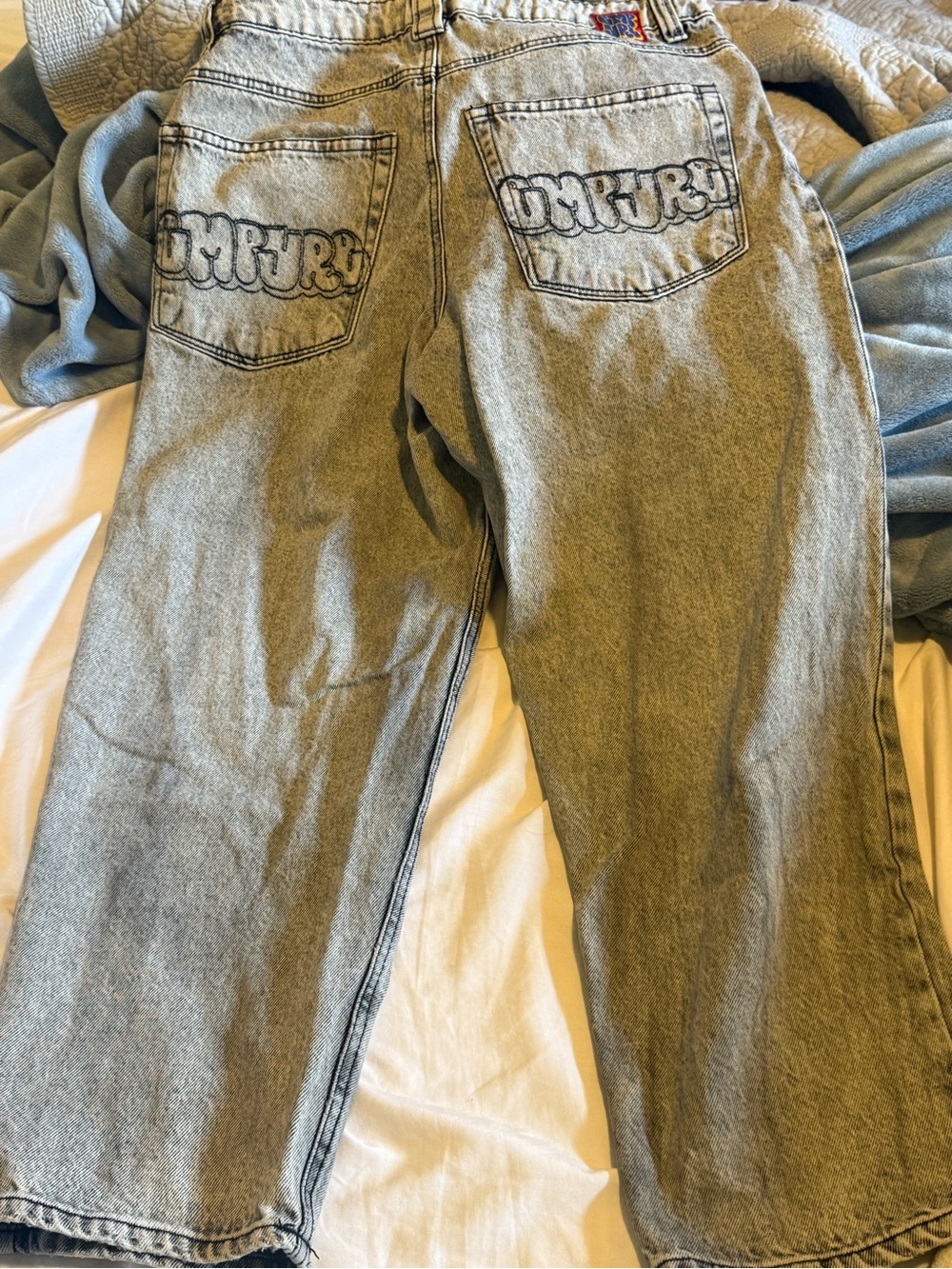 Empyre Gray Denim Jeans with Embroidered Back-Pocket Graphic